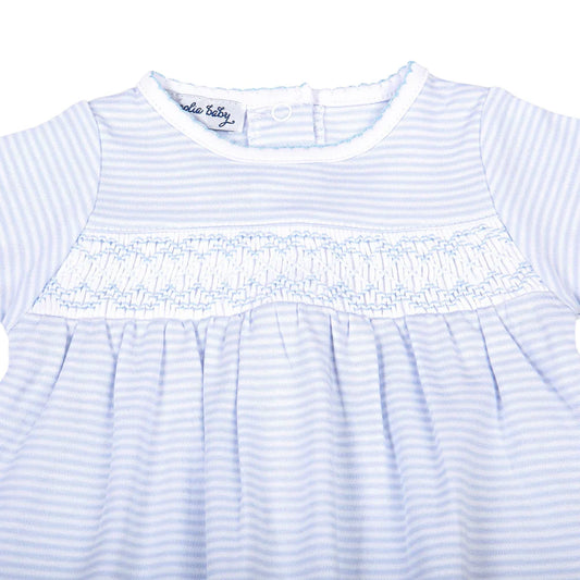 Mini Stripes Smocked Gathered Gown - Blue