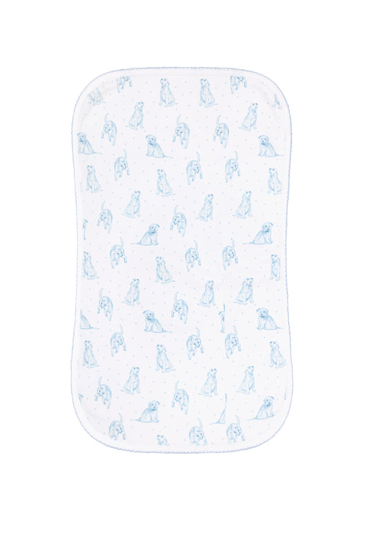 Blue Puppy Print Burp Cloth