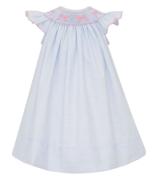 Light Blue Striped Smocked Bishop w/Pink Bows