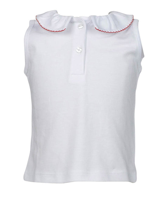 Pima White Sleeveless Top Red Trim