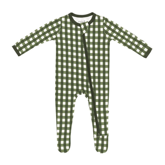 Zippered Footie in Gingham Fir
