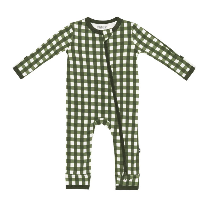 Zippered Romper in Gingham Fir