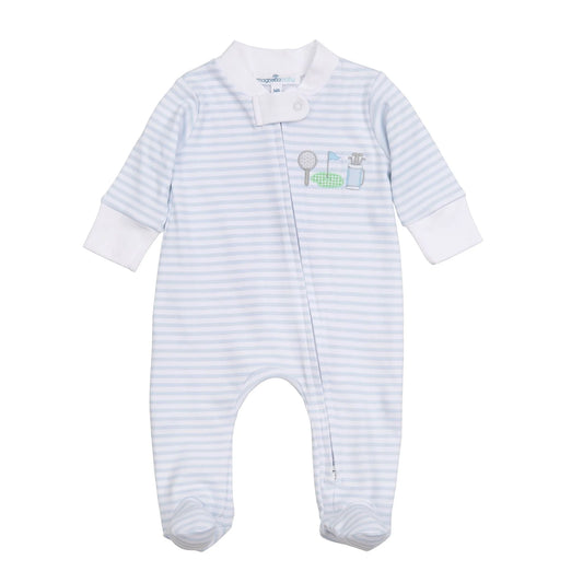 Putting Green Applique Zip Footie - Light Blue
