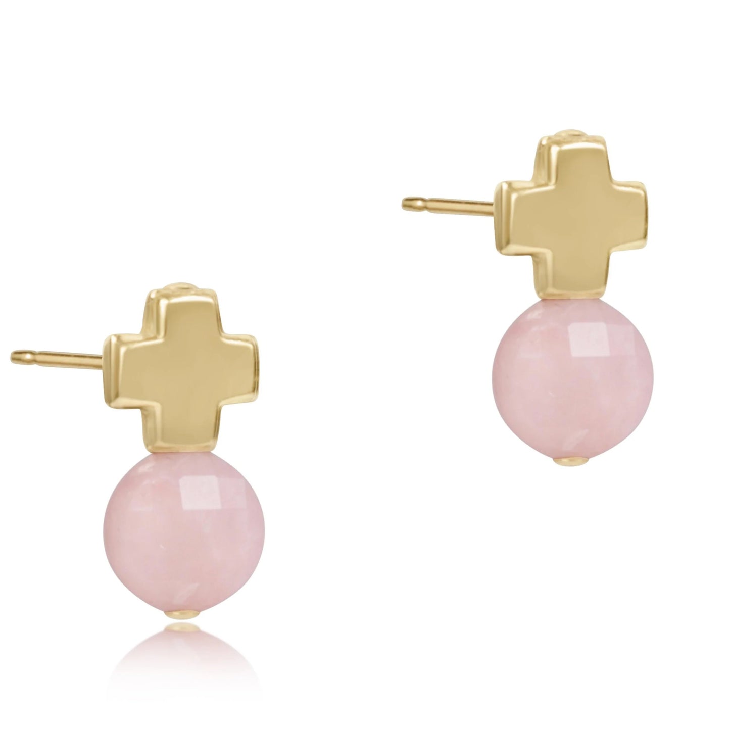Signature Cross gold stud - pink opal