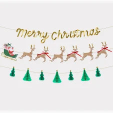 Santa, Sleigh & Reindeer Garland Set