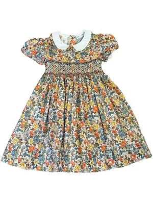 Rose Fall Floral Smock Waist Dress