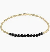 Gold Bliss 2mm Bead Gemstone Bracelet - Faceted Onyx