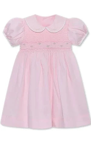 Pink Dress with Floral Smocking