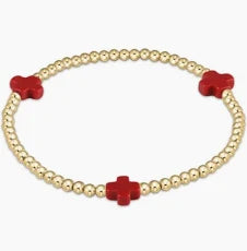 egirl Signature Cross Gold Pattern 3mm Bead Bracelet - Red