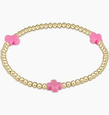 EGIRL Signature Gold Cross Pattern 3mm Bead Bracelet - Bright Pink