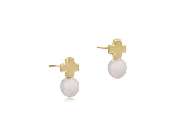 Signature Cross Gold Stud - Moonstone