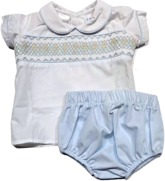 Lt Blue and White  Smocked Bloomer Set