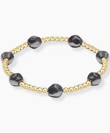 Admire Gold 3mm Bead Gemstone Bracelet - Pearl Dark Grey