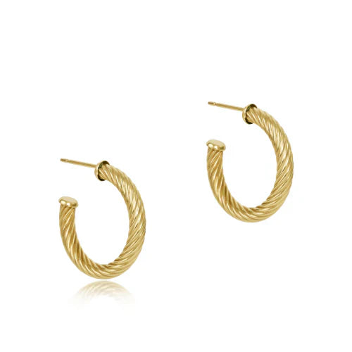 Round Gold 1.125" Post Textured Twist Hoop - 4mm