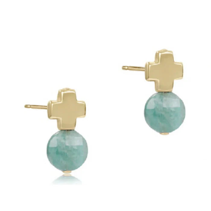 Signature Cross Gold Stud - Aquamarine