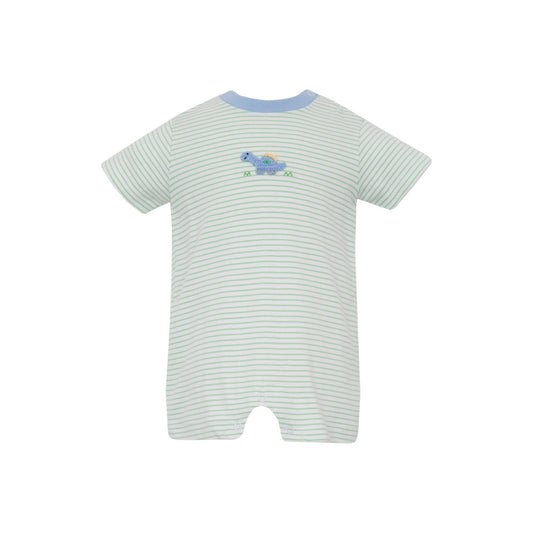 Green Knit Stripe Boy's Romper