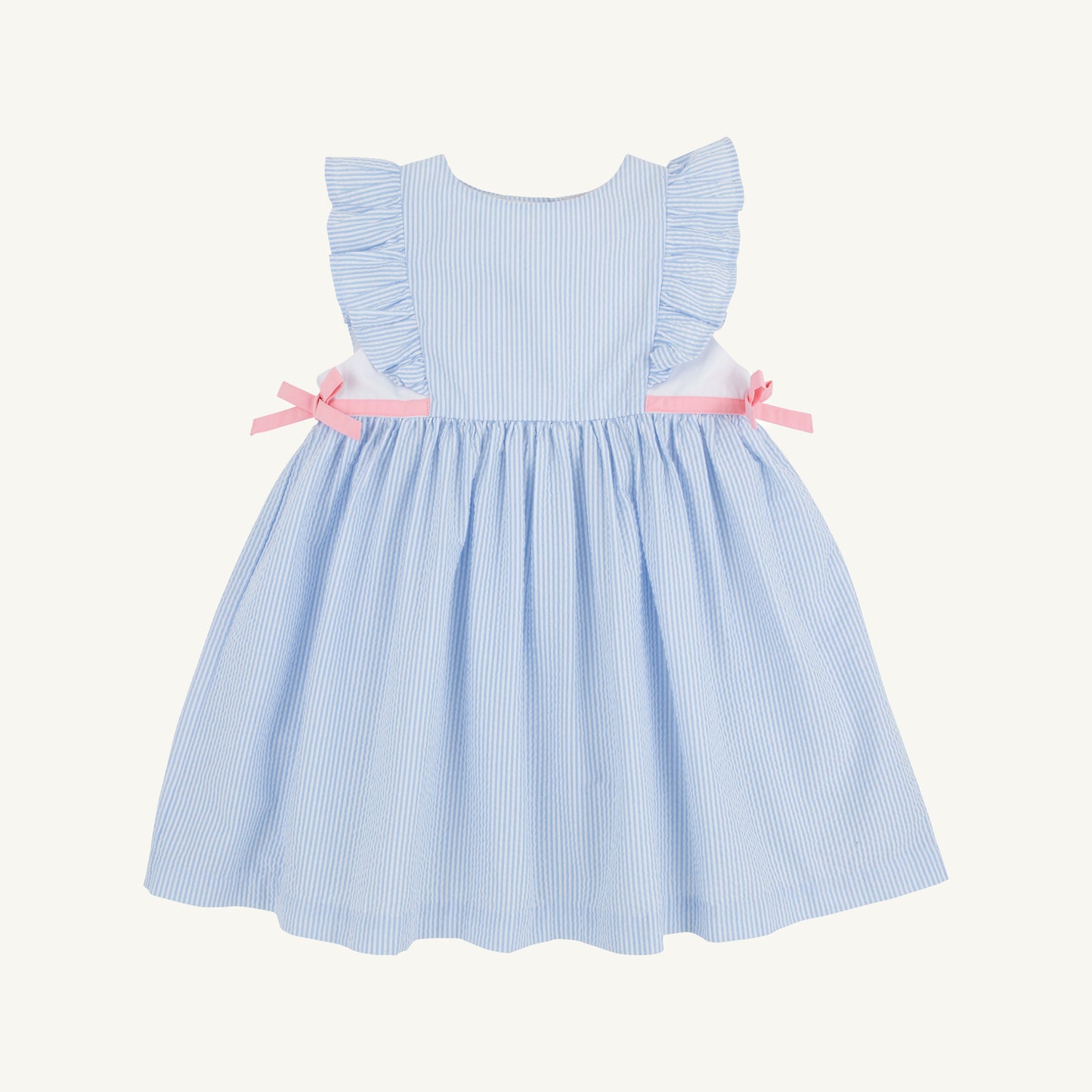 Pammy's Pinafore Dress-seersucker - Breakers Blue Seersucker/Sandpearl Pink