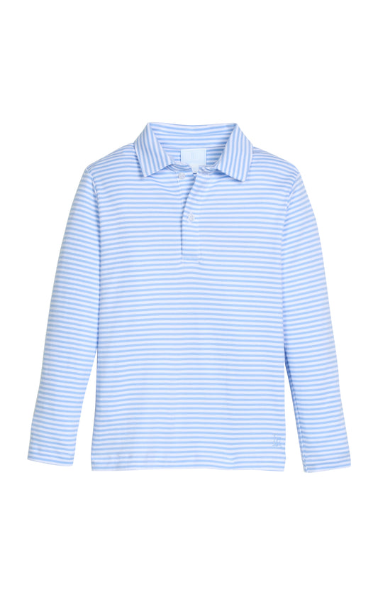 Long Sleeve Polo - Light Blue Stripe