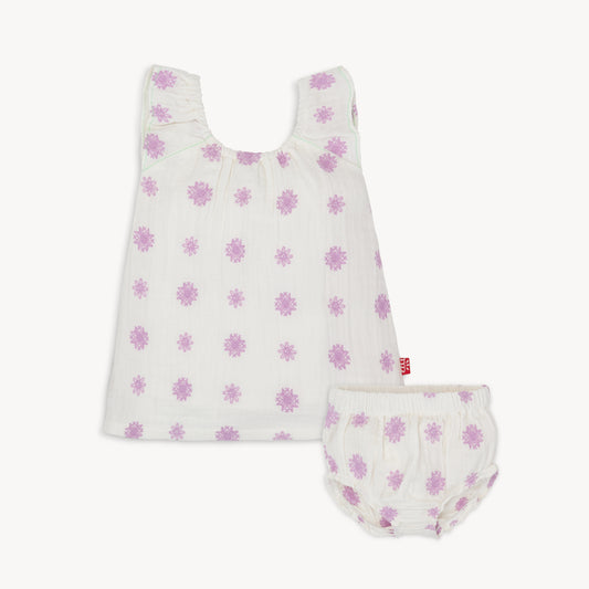 Lilac Embroidery Cotton Top + Diaper Cover