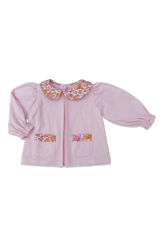 Long Sleeve Alice  Pink Top W/Floral Collar