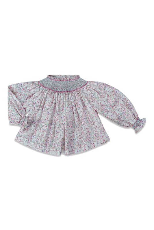 Long Sleeve Adison Blouse Aster Pink & Blue Floral