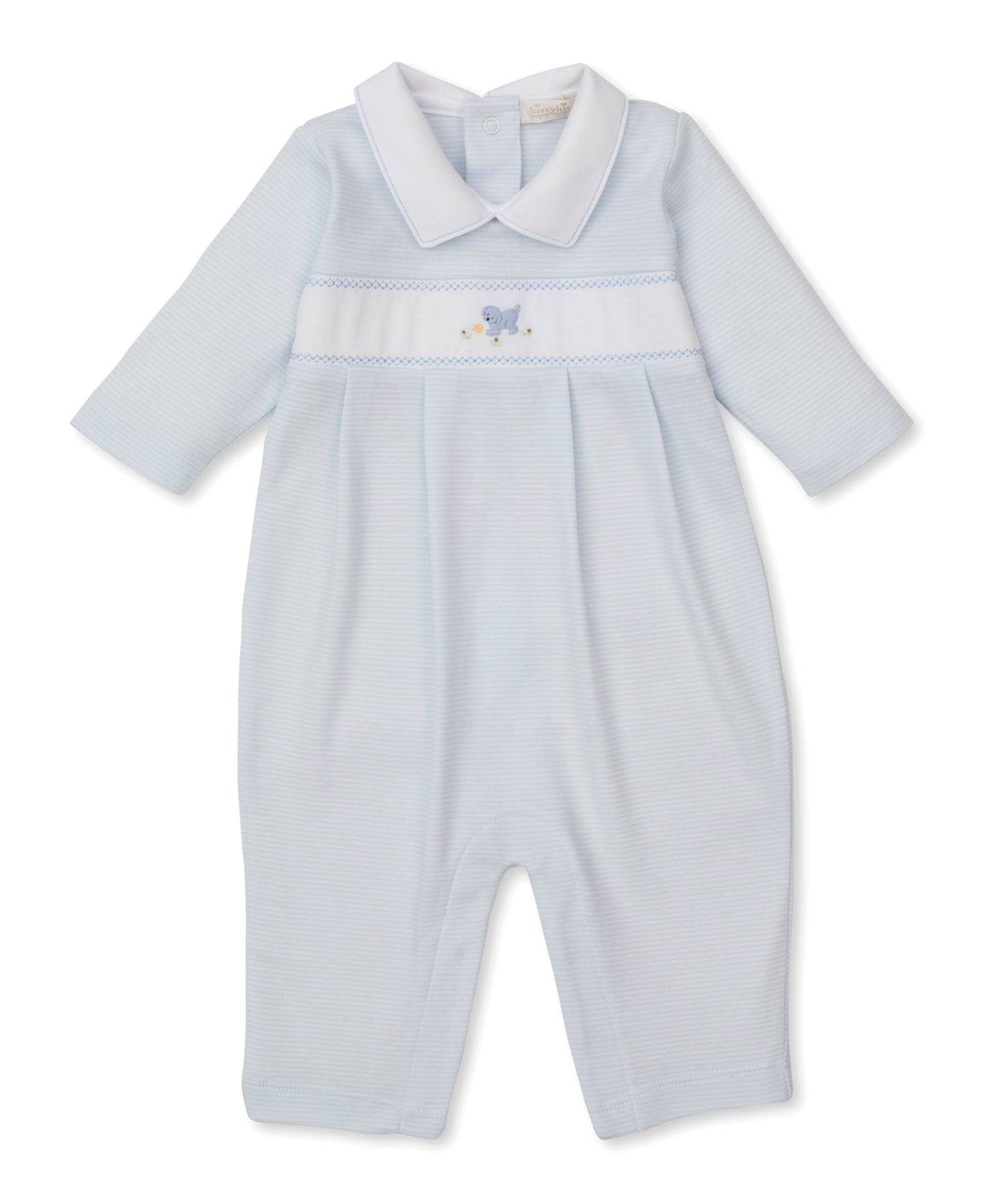 Playsuit w/ Hand Embossed Puppy Blue Stripe