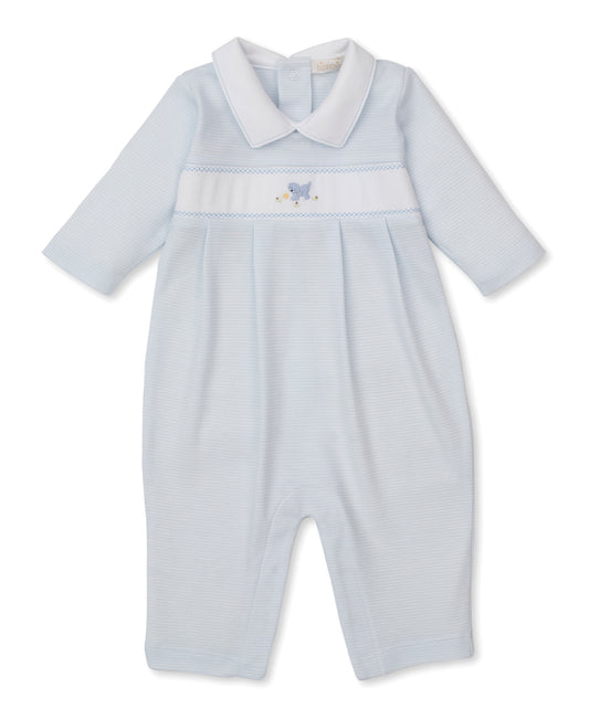 Playsuit w/ Hand Embossed Puppy Blue Stripe
