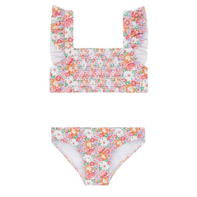 Girls Island Blossom Smocked Ruffle Strap Bikini
