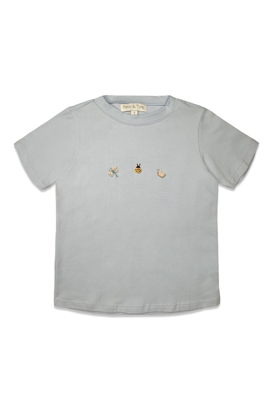 Blue Tee Embroidered Bugs