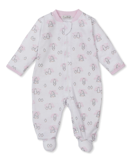 Snow Happy Penguins Footie - Light Pink