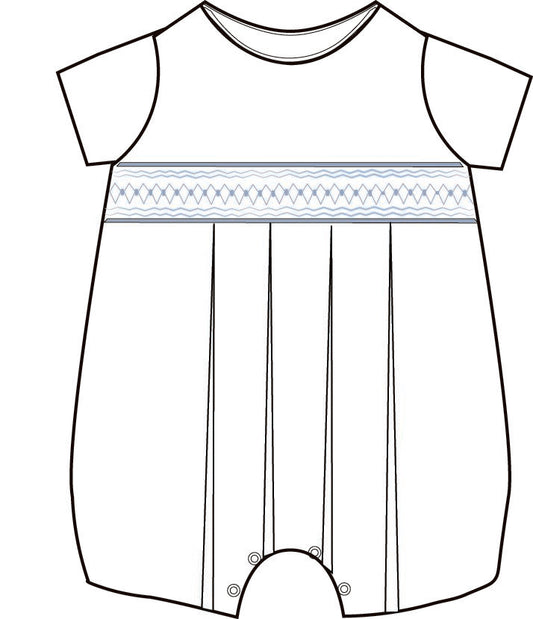 Sebastian Smocked Romper-White/Blue