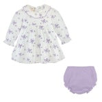 Lavender Bow Print Dress w/ Ruffled Collar