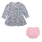 Blue Little Flowers Print Dress w/ Ruffled Collar