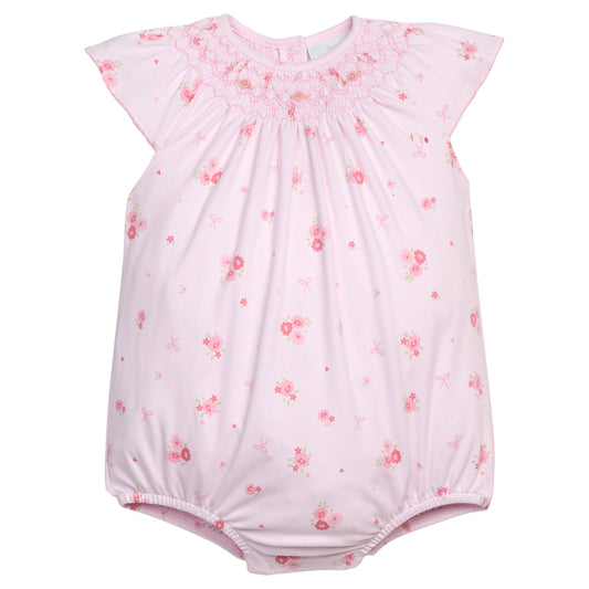 Pink Smocked Bishop Bubble - Primrose Floral