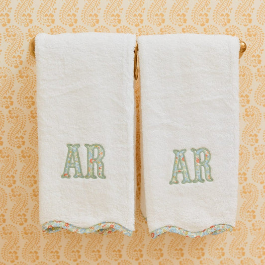 Scalloped Hand Towels piped with Liberty London (pair)