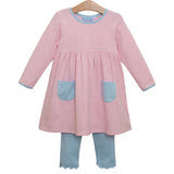 Annie Pants Set- Light Pink Stripe/Light Blue