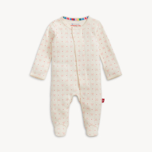 Heart & Bow Pointelle Magnetic Footie