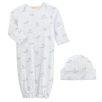 Tiny Baby Sheep - Boy Printed Pima Gown & Hat Set