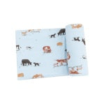 Cow Families Blue Swaddle Blanket