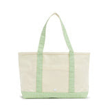 Midi Canvas Tote - Natural With Gingham Green Trim