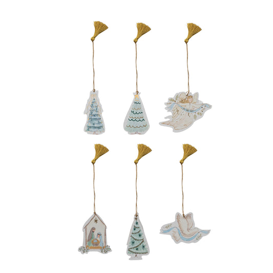 Handmade Holiday Icon Gift Tags/Ornaments with Tassels, Set of 6 ©