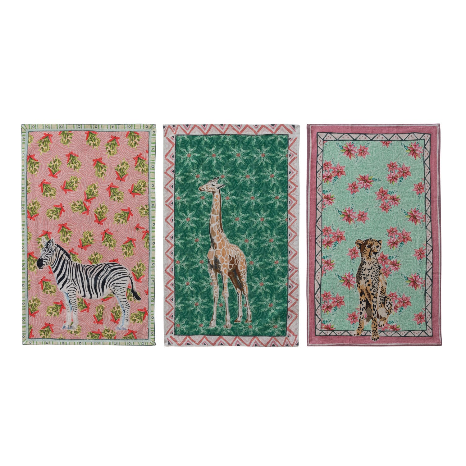 Printed Tea Towel with Botanical Pattern & Safari Animal, 3 Styles ©